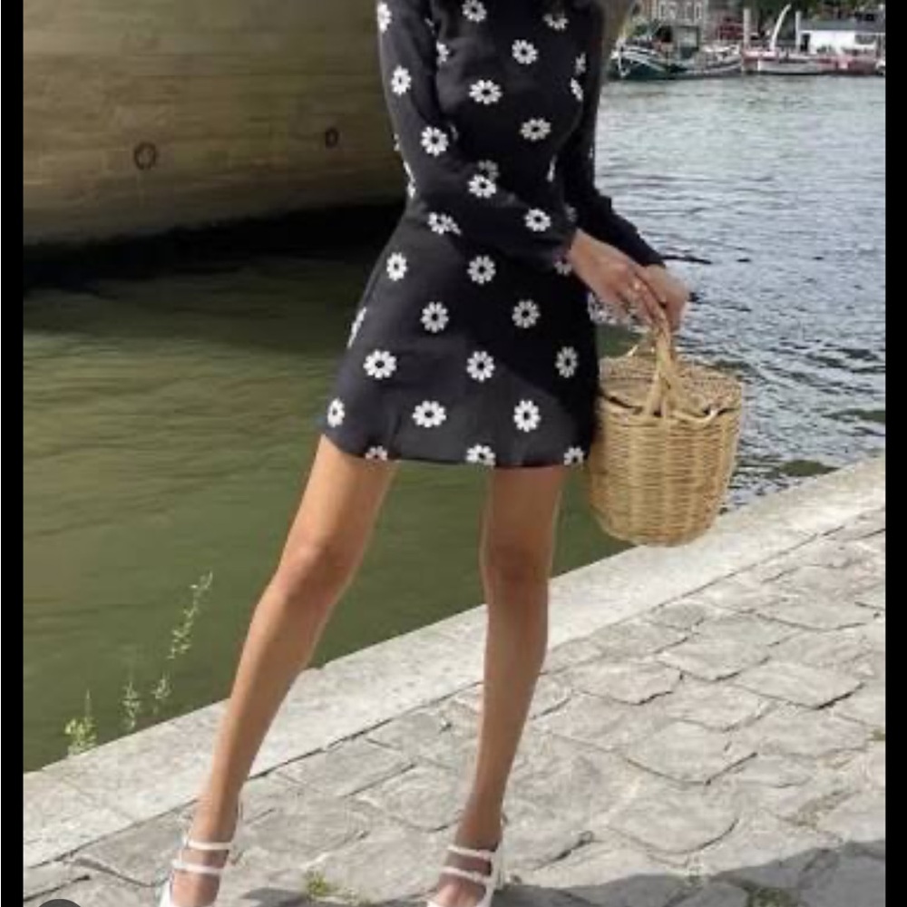 Realisation Par Black Dress with White Floral Design